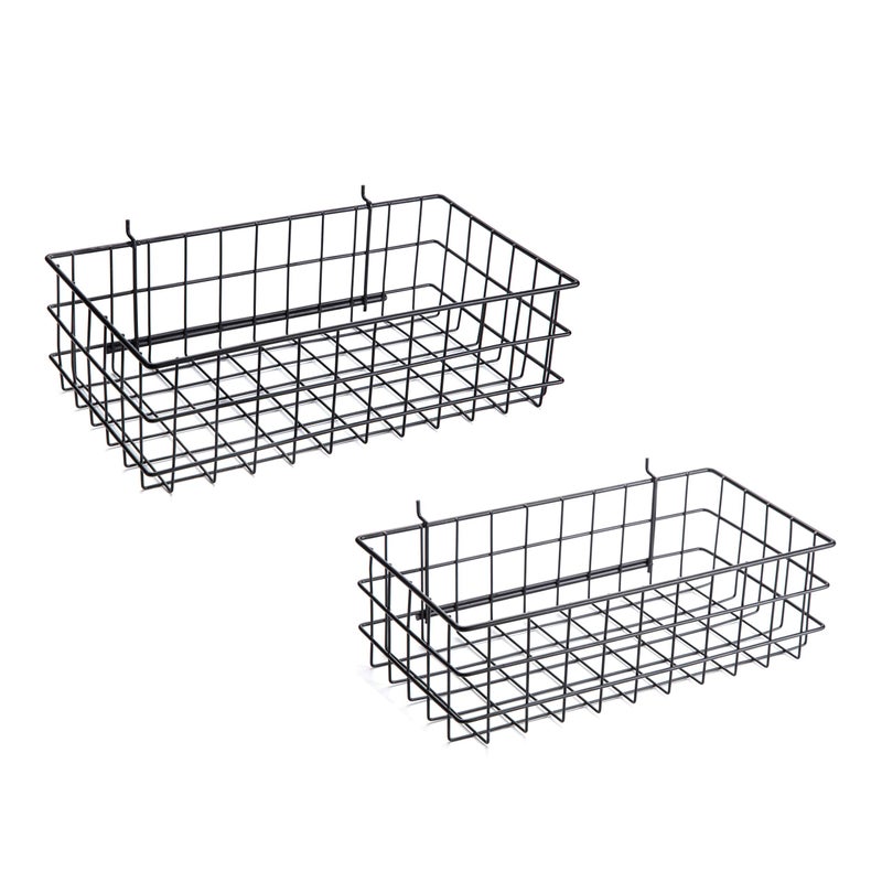 Right Arrange RightArrange Pegboard Basket Set of 2 - XLarge + Large Size Basket, Black - Hooks to Any Peg Board - Organize Tools, Workbench, Accessories, Garage Storage - Wall Organizer Attachments - Image 1